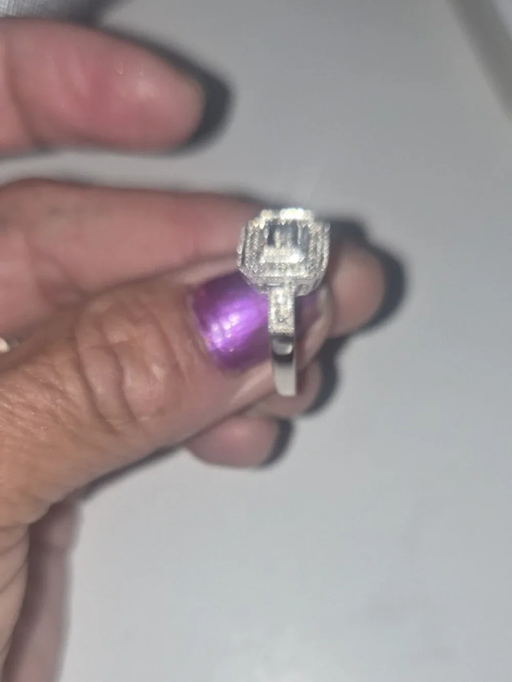 White Sterling Silver Square Halo Ring with Center Stone
